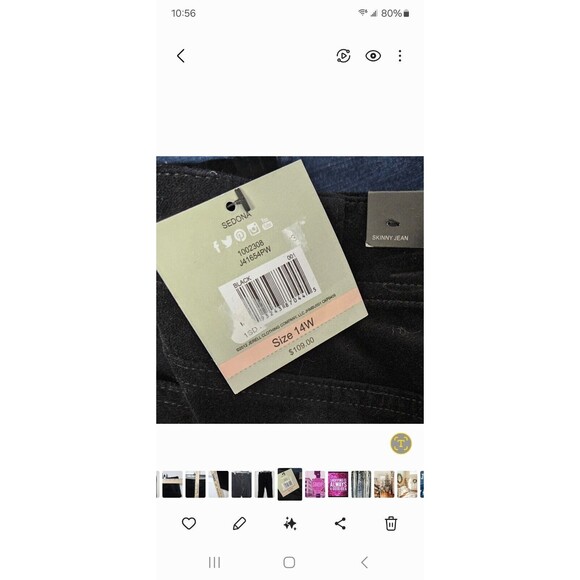 John Mark Velvet Skinny Jeans Women's 14W (34x27.5) Black Velour Straight NWT - Picture 3 of 9